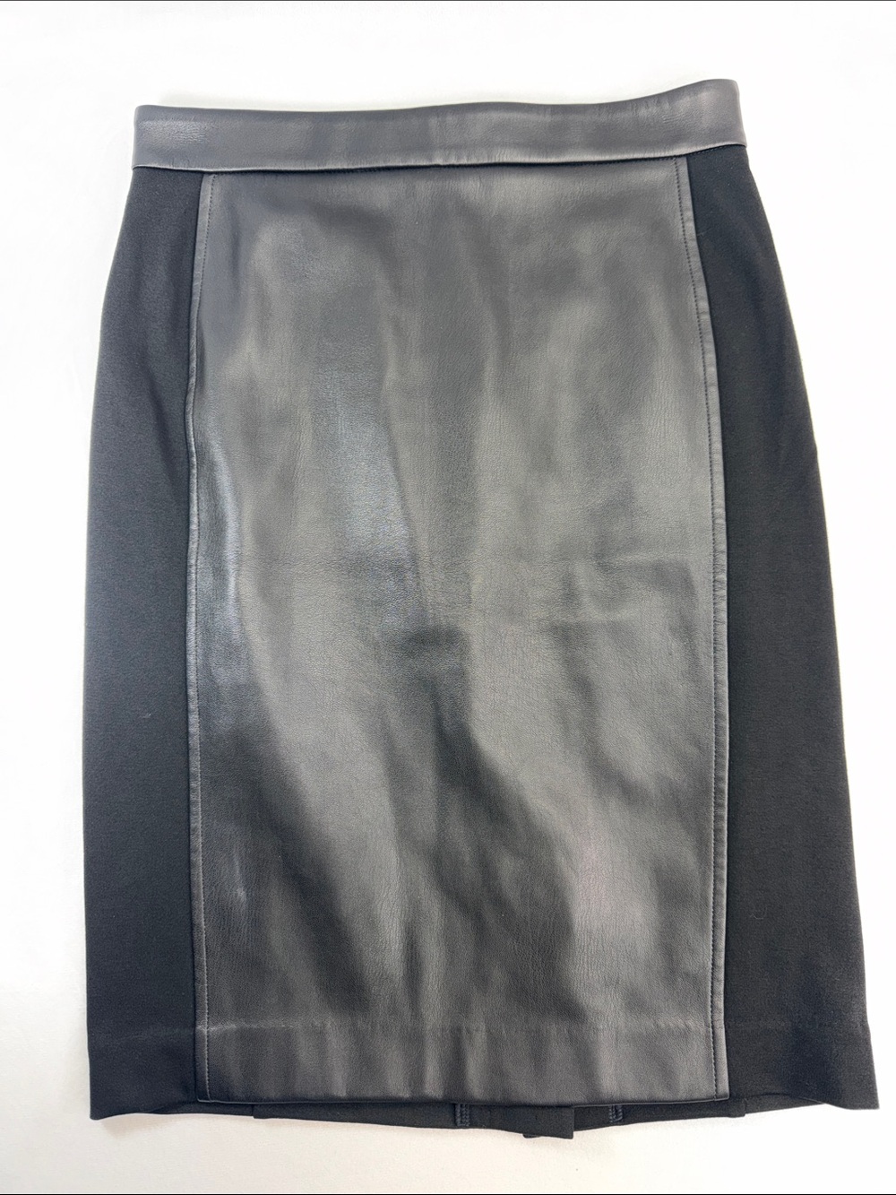 Ann Taylor Black Faux Leather Panel Pencil Skirt
